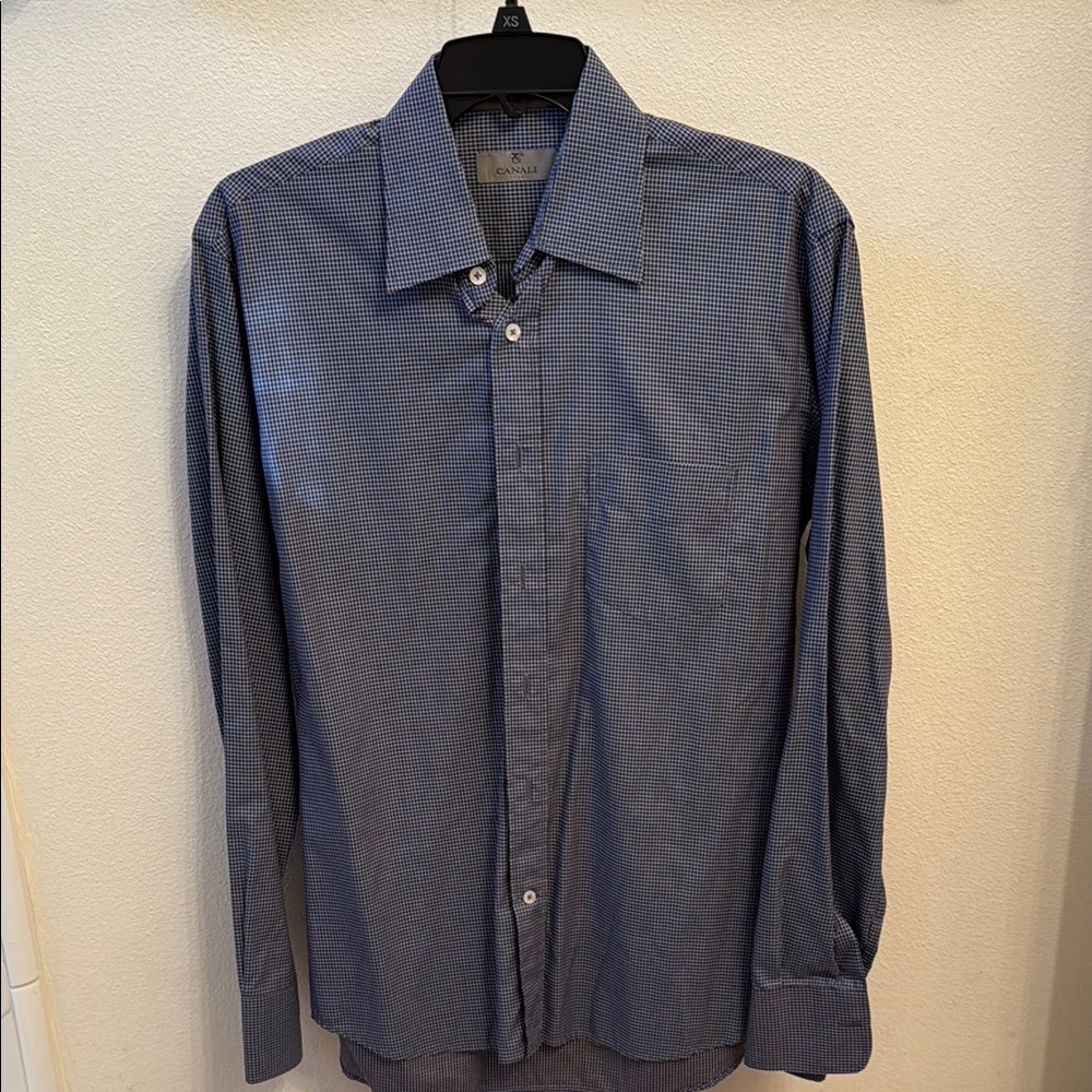 Canali Men's Blue Checkered Shirt made in Italy